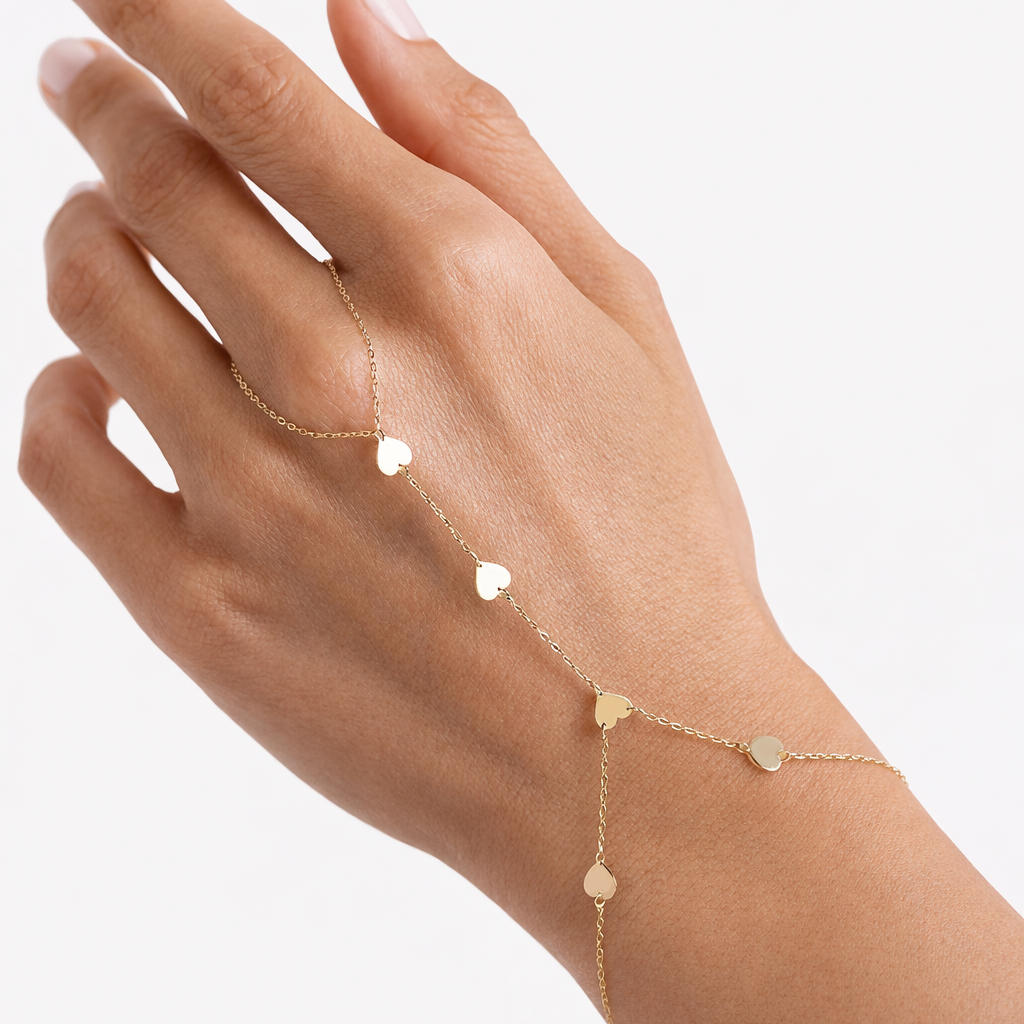 Kalp Motifli 14 Ayar Altın Şahmeran Bileklik