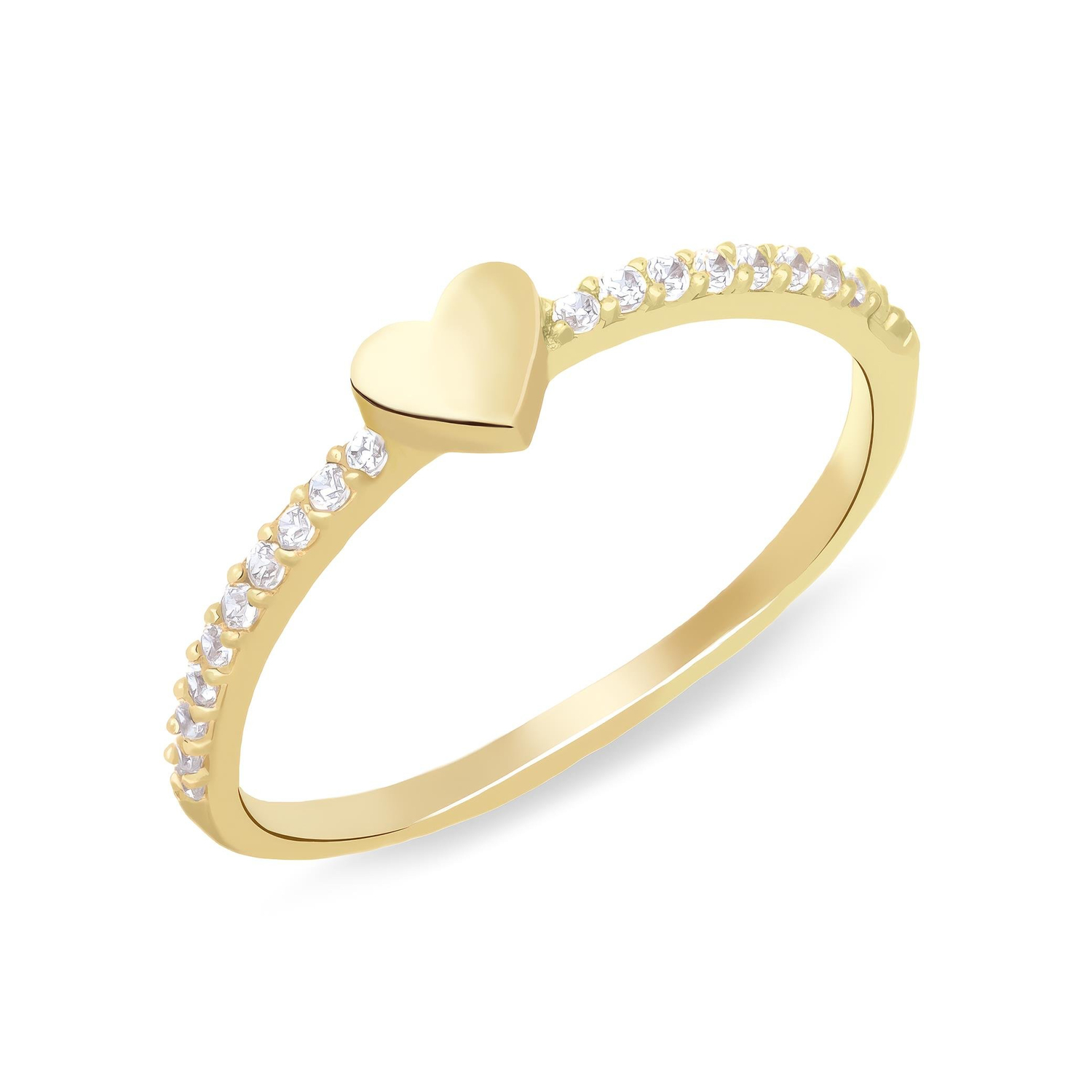 Kalp Taşlı Minimal 14 Ayar Altın Yüzük