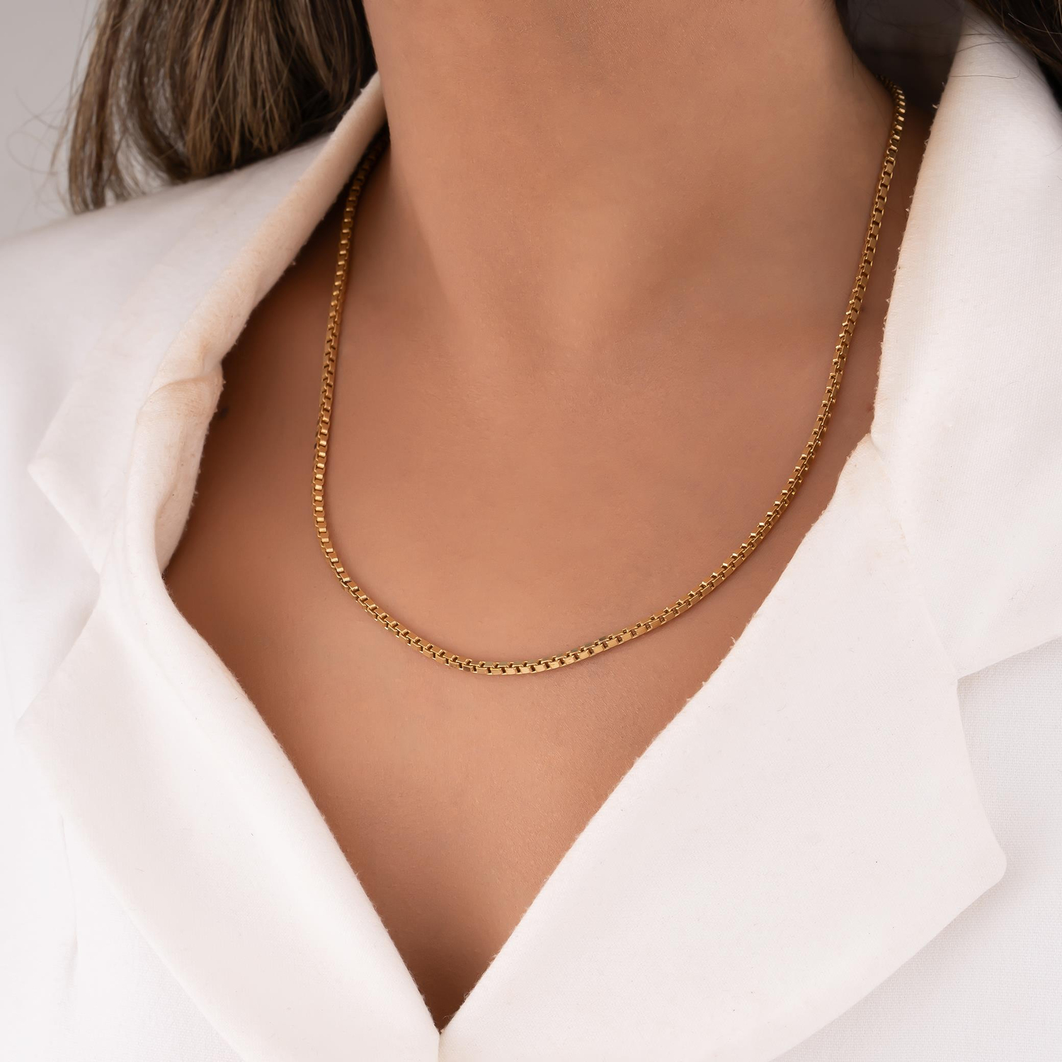 Kare Tasarım 14 Ayar Altın Zincir 3 Mm