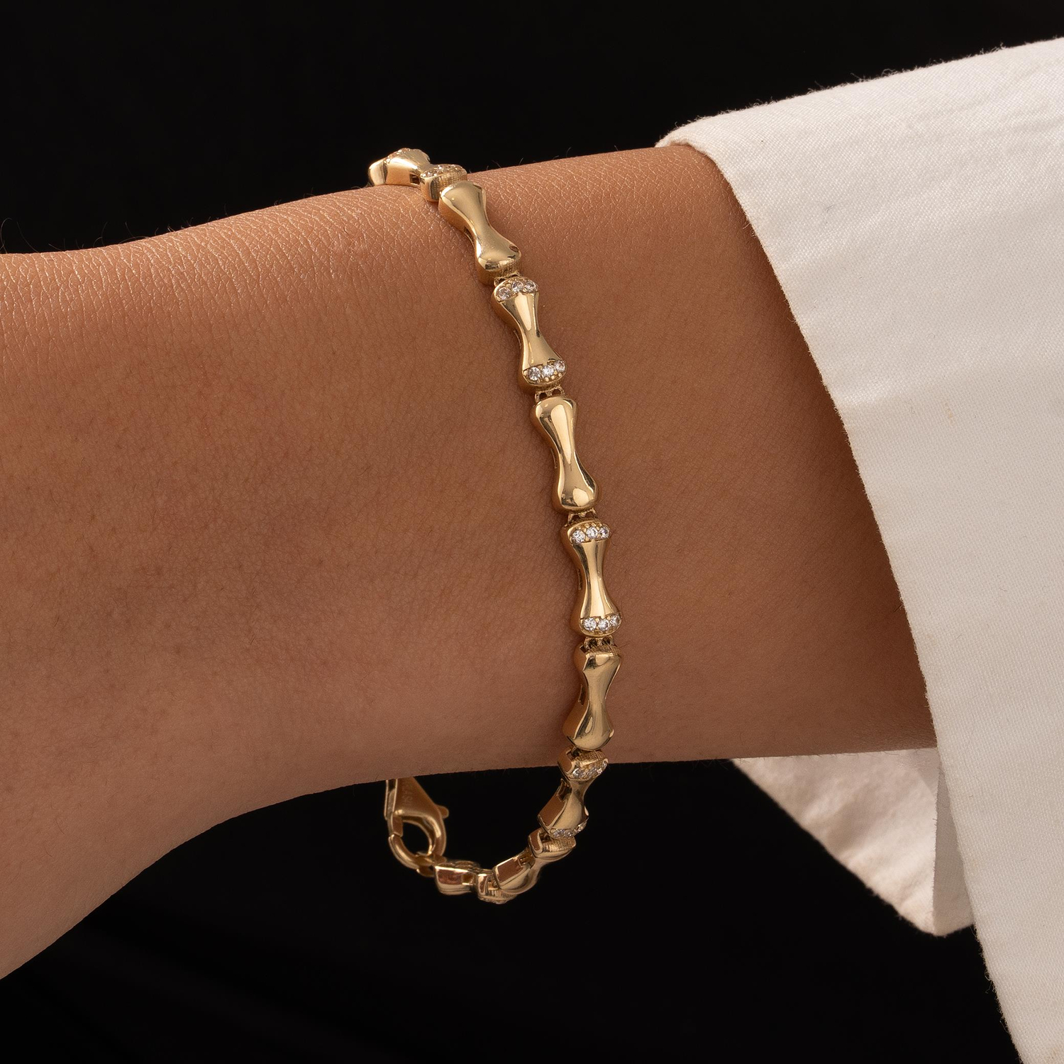 Kemik Model Taşlı 14 Ayar Altın Bileklik 