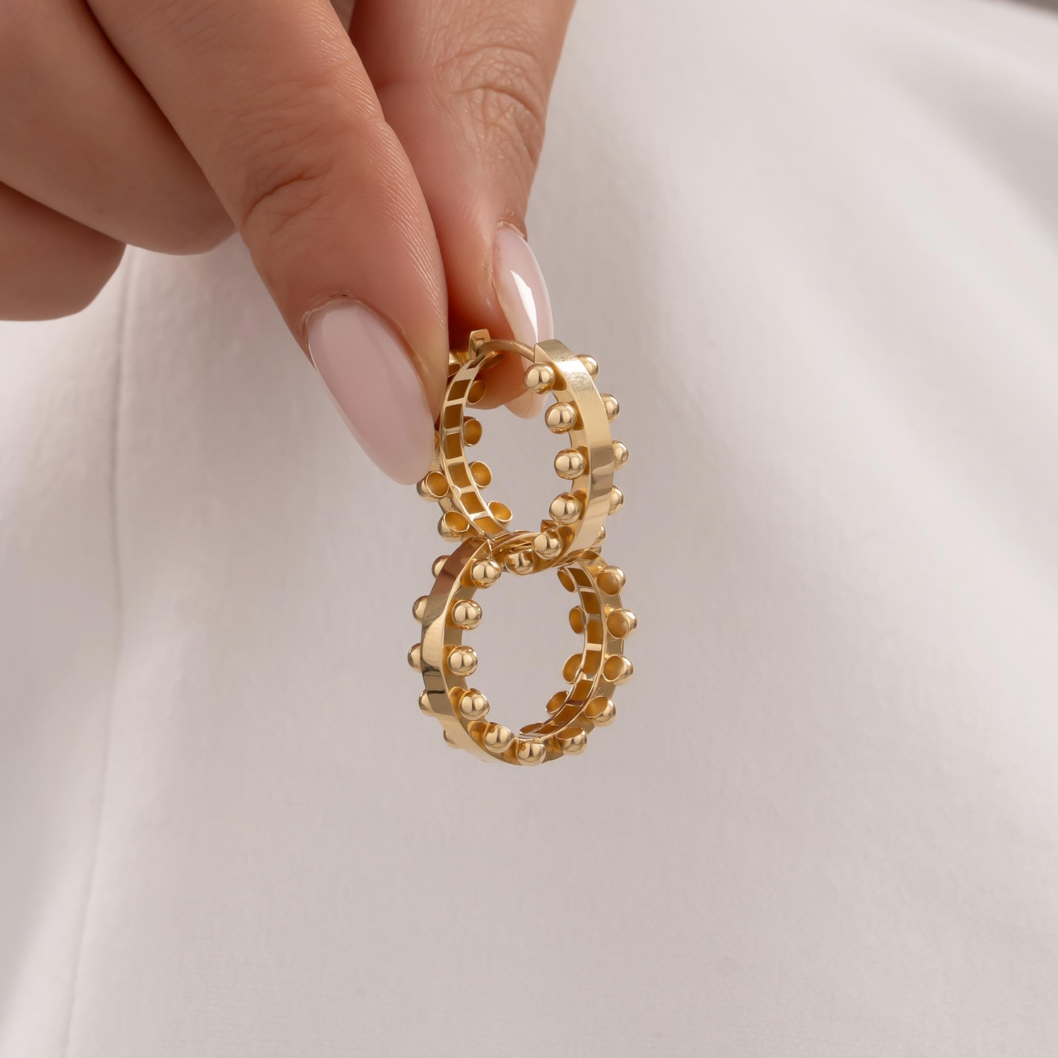 Kenarları Toplu Halka Küpe 14 Ayar Altın