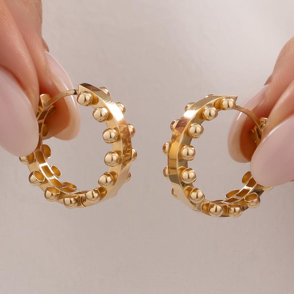 Kenarları Toplu Halka Küpe 14 Ayar Altın