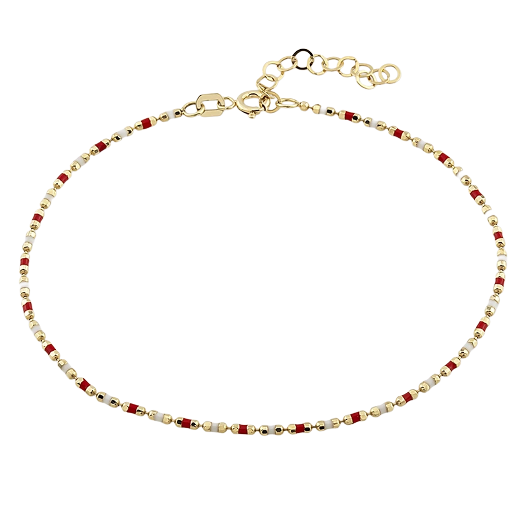 Kırmızı Beyaz Mineli 14 Ayar Altın Bileklik