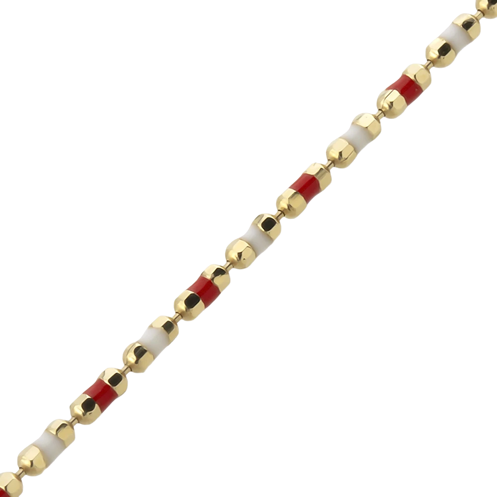 Kırmızı Beyaz Mineli 14 Ayar Altın Bileklik