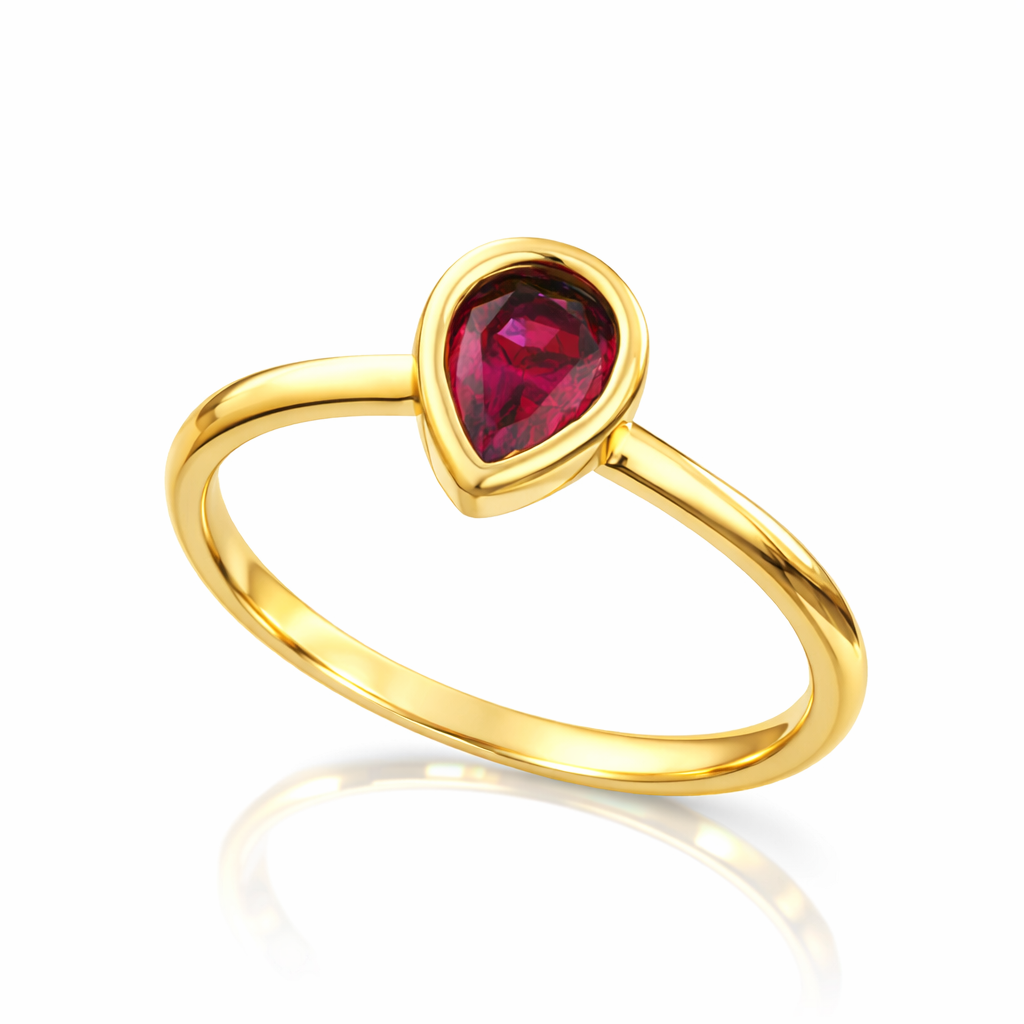 Kırmızı Damla Taşlı Cetaş 14 Ayar Altın Yüzük