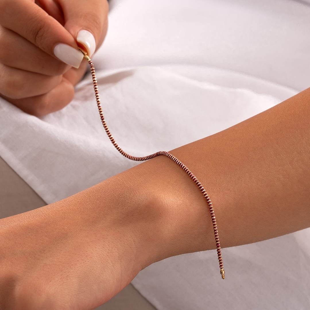 Kırmızı Mineli 14 Ayar Altın Bileklik