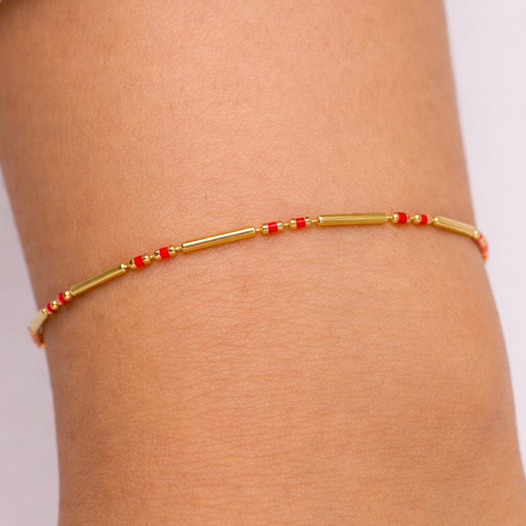 Kırmızı Mineli 14 Ayar Altın Bileklik