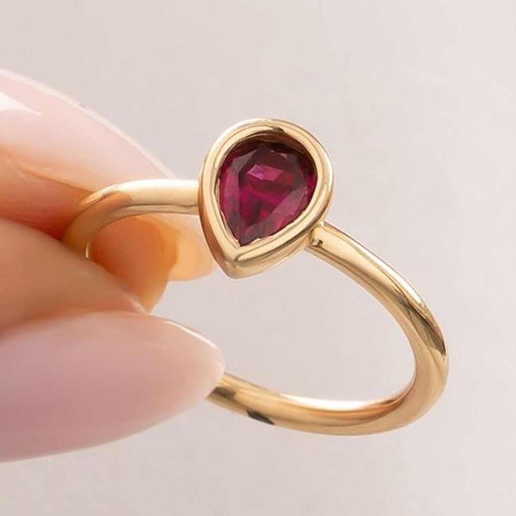 Kırmızı Oval Taşlı Cetaş 14 Ayar Altın Yüzük