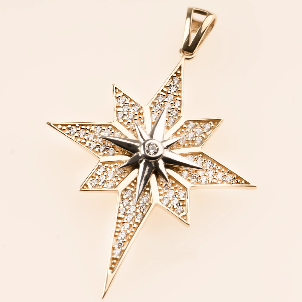 Kutup Yıldızı Taşlı 14 Ayar Kolye Ucu 4 Cm