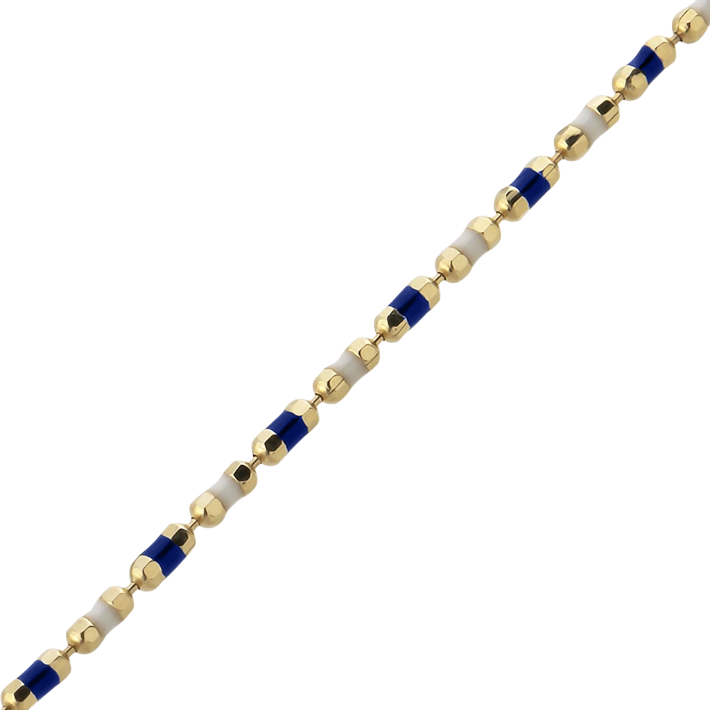 Lacivert Beyaz Mineli 14 Ayar Altın Bileklik