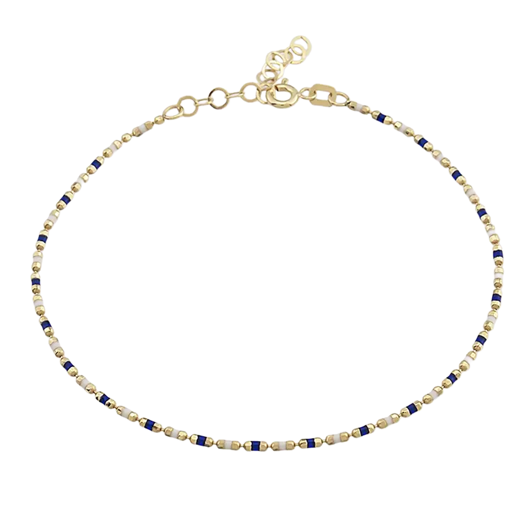 Lacivert Beyaz Mineli 14 Ayar Altın Bileklik