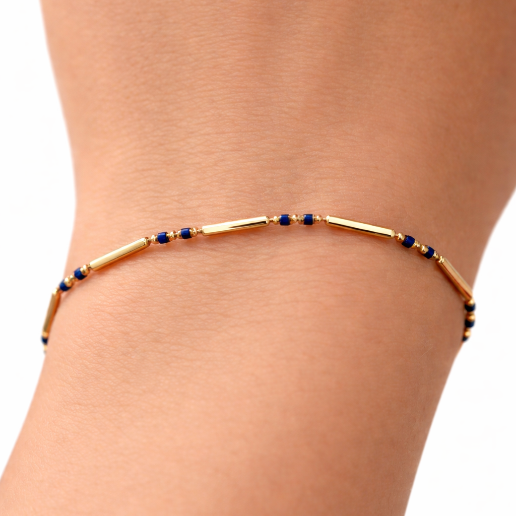 Lacivert Mineli 14 Ayar Altın Bileklik