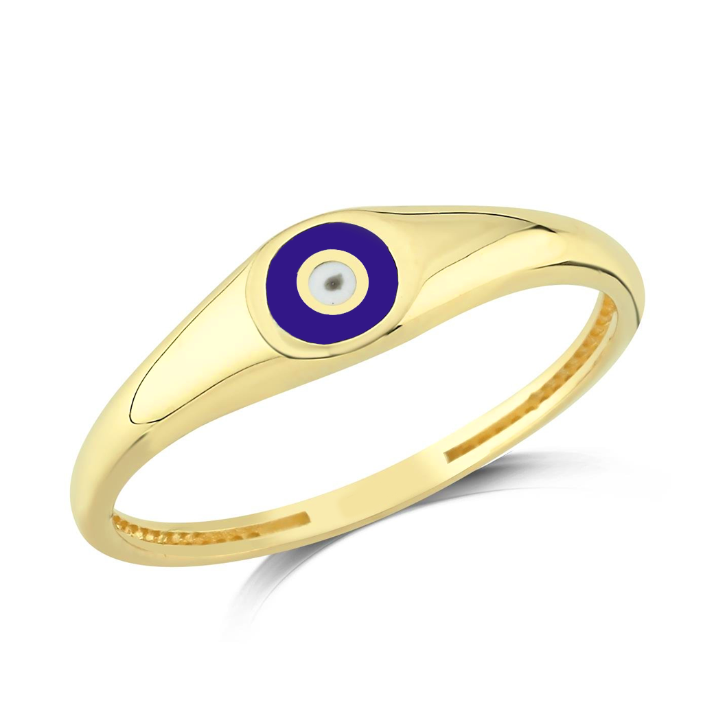 Lacivert Nazar Boncuklu 14 Ayar Altın Yüzük