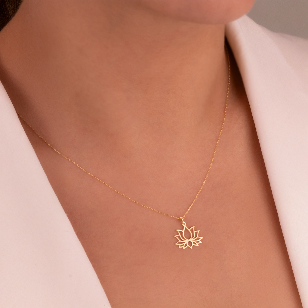 Lotus Çiçeği 14 Ayar Altın Kolye