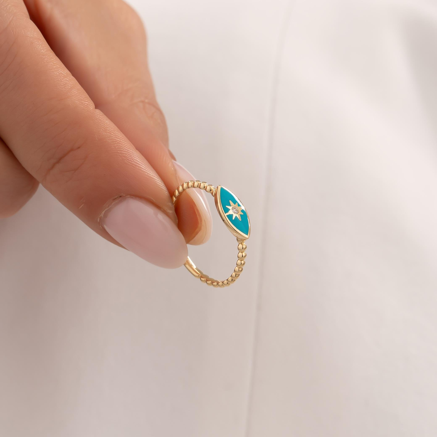 Mavi Mineli 14 Ayar Altın Yüzük