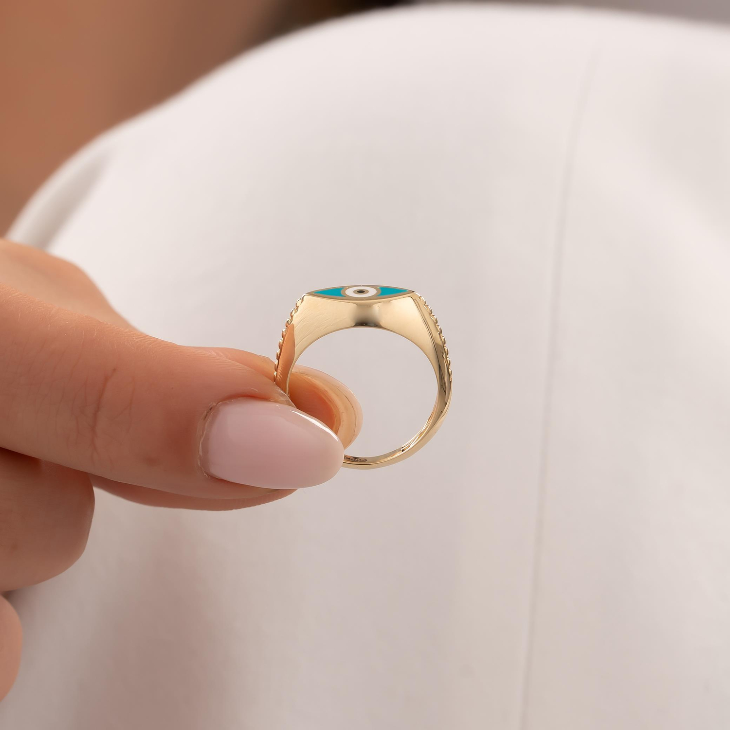 Mavi Mineli Göz 14 Ayar Altın Yüzük