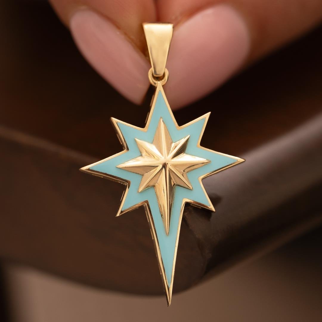 Mavi Mineli Kuzey Yıldızı 14 Ayar Kolye Ucu