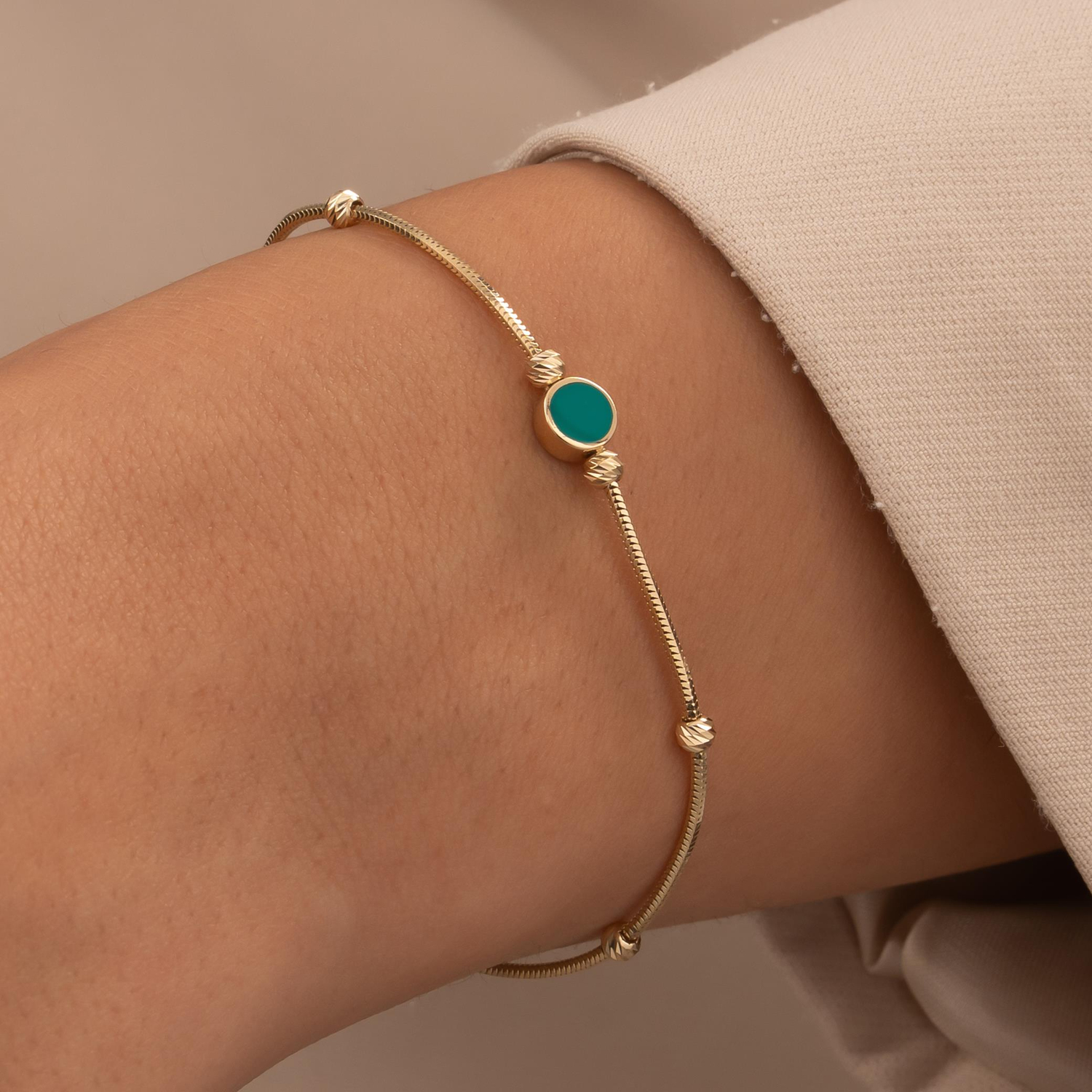 Mavi Mineli Minimal 14 Ayar Altın Bileklik