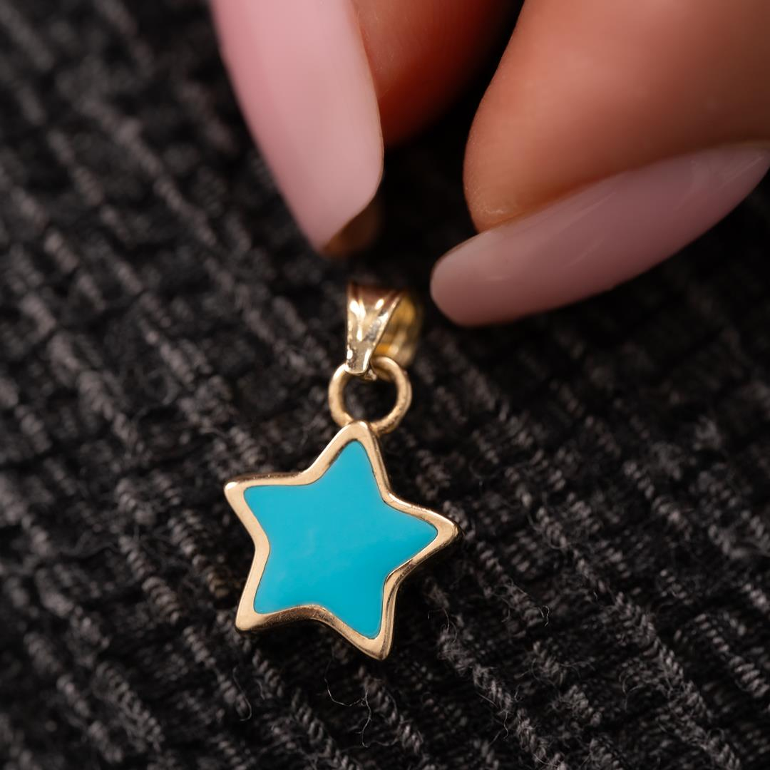 Mavi Mineli Yıldız 14 Ayar Kolye Ucu