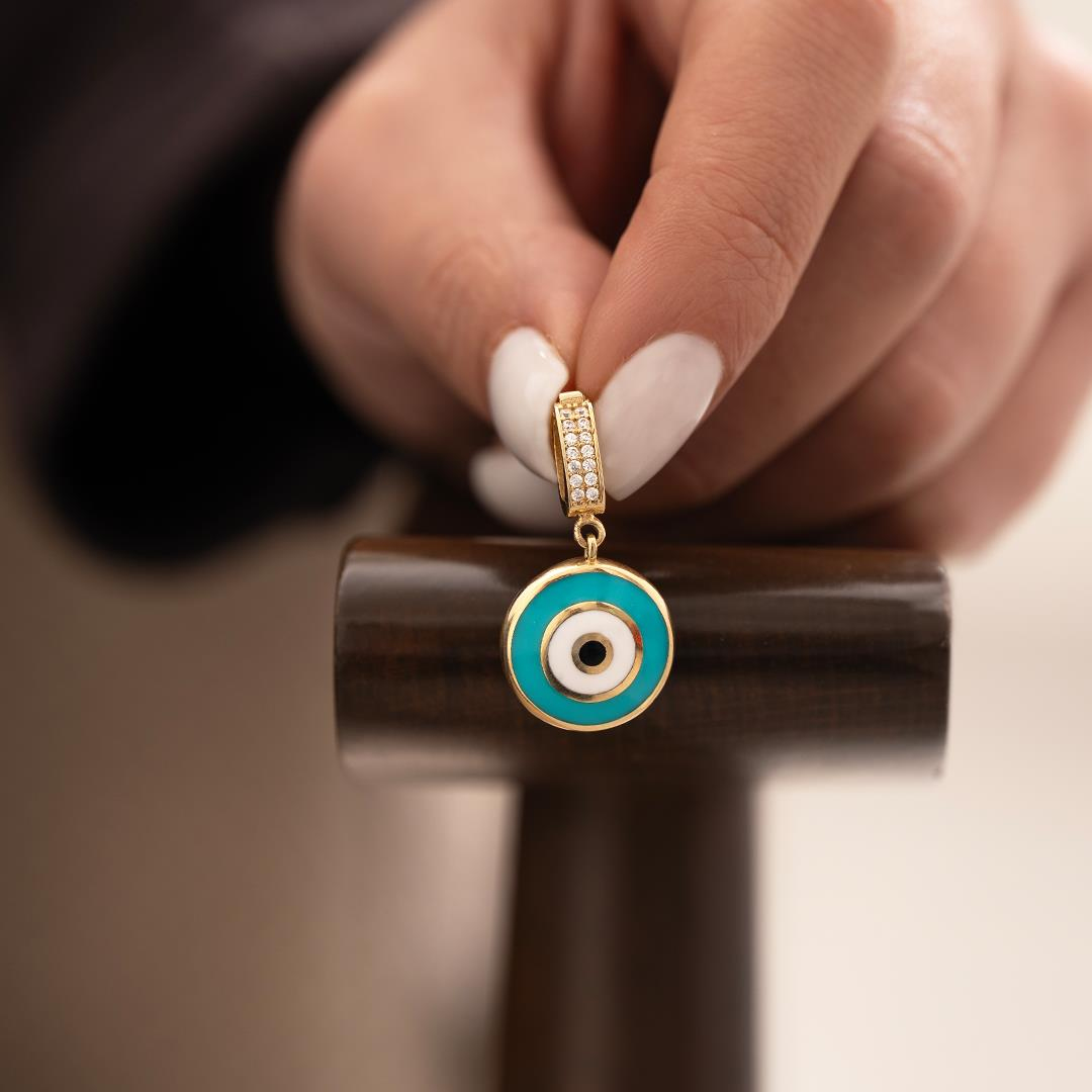 Mavi Nazar Mineli Klipsli 14 Ayar Kolye Ucu