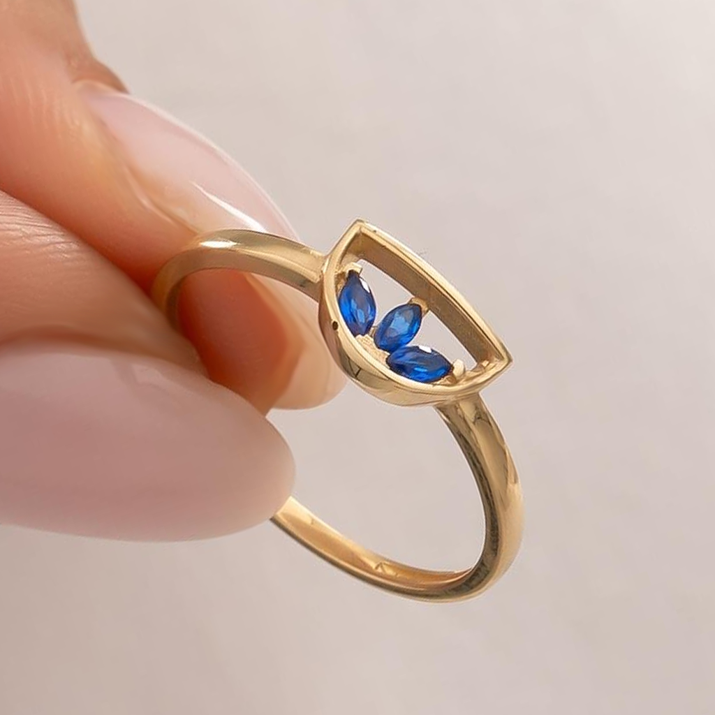Mavi Taşlı 14 Ayar Altın Yüzük