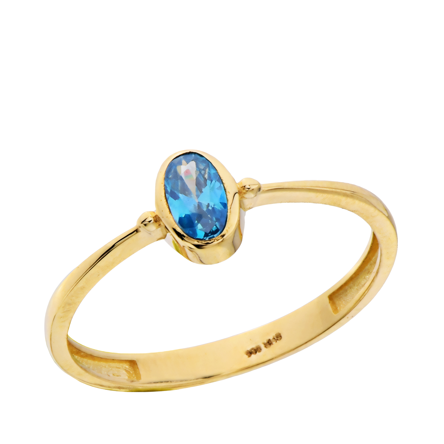 Mavi Taşlı 14 Ayar Altın Yüzük