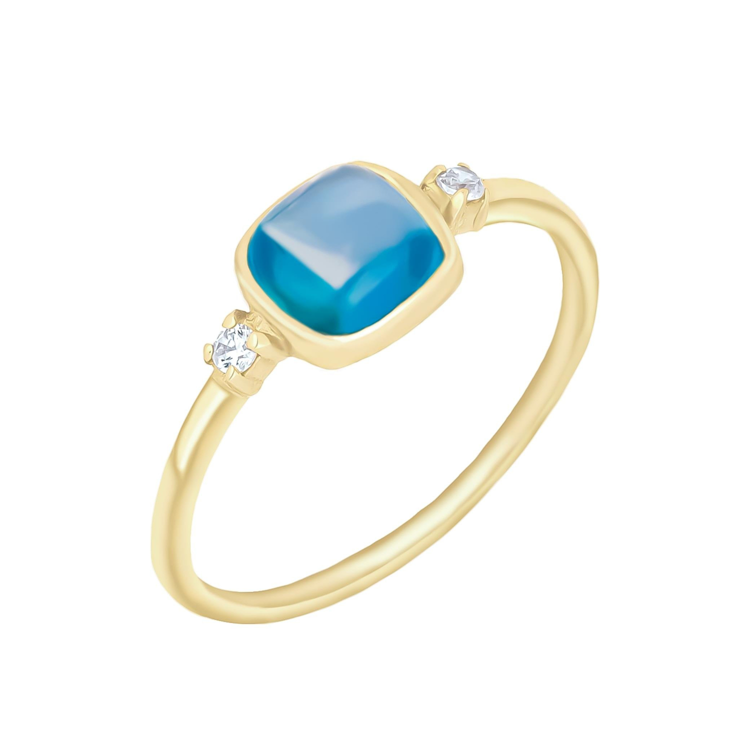 Mavi Taşlı 14 Ayar Altın Yüzük