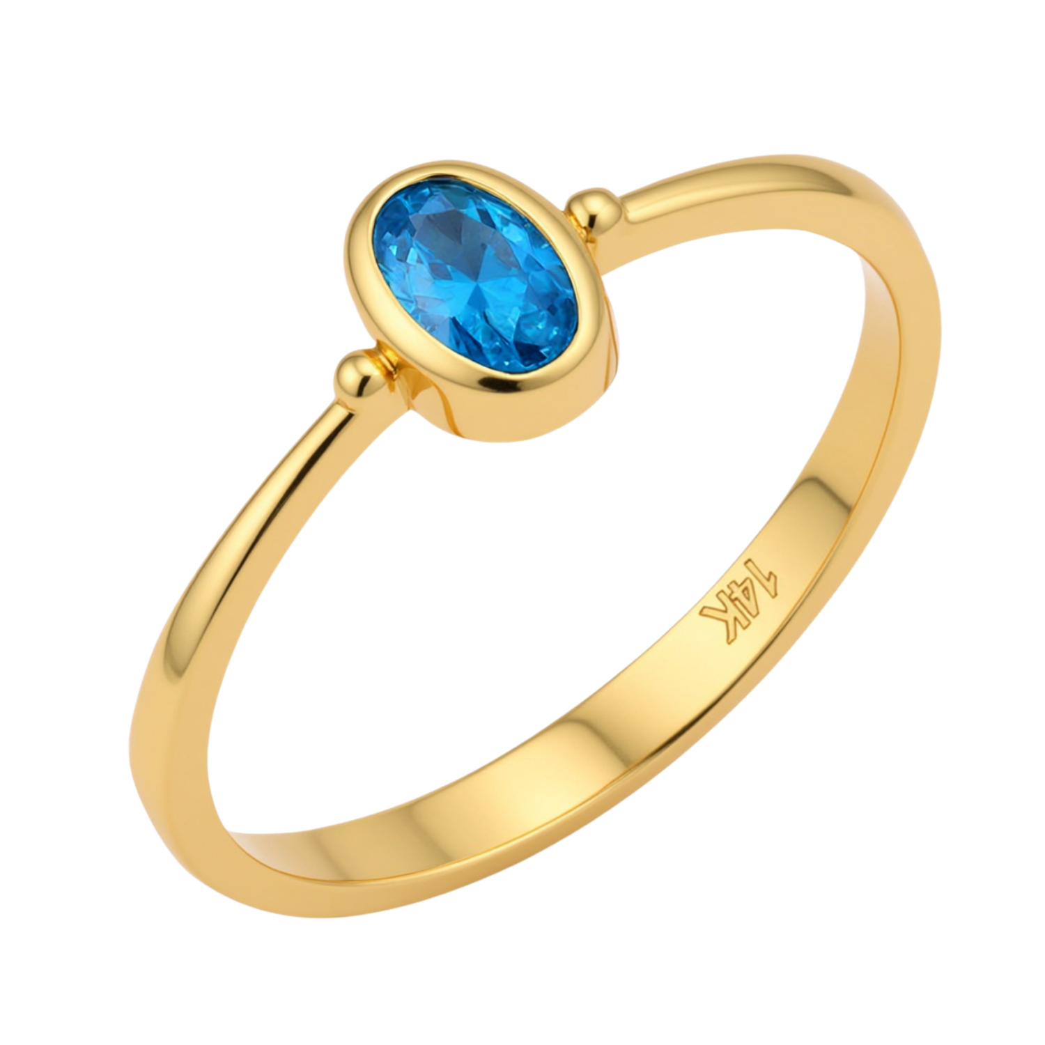 Mavi Taşlı 14 Ayar Altın Yüzük