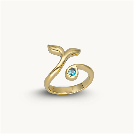 Mavi Taşlı Balık Kuyruğu 14 Ayar Altın Yüzük