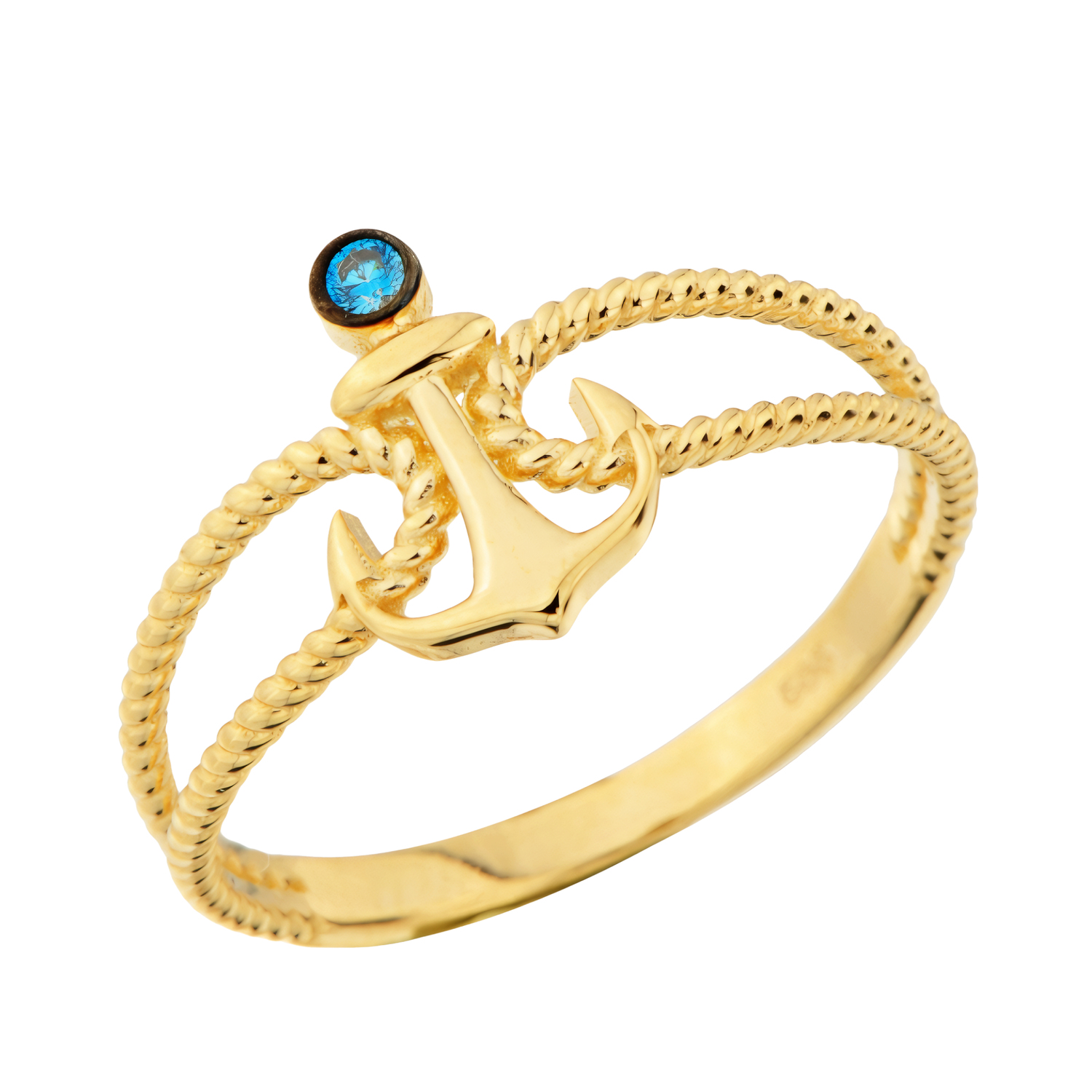 Mavi Taşlı Çapa 14 Ayar Altın Yüzük