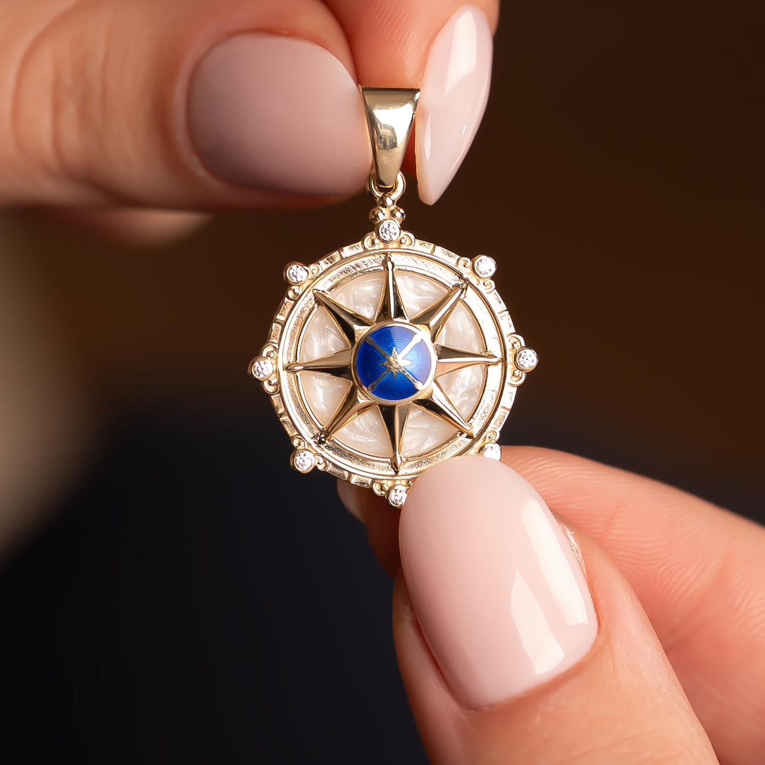 Mavi Taşlı Pusula 14 Ayar Kolye Ucu