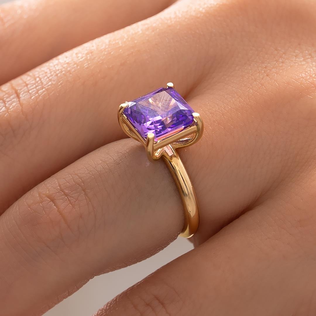 Mor Taşlı Kare Tasarım 14 Ayar Yüzük