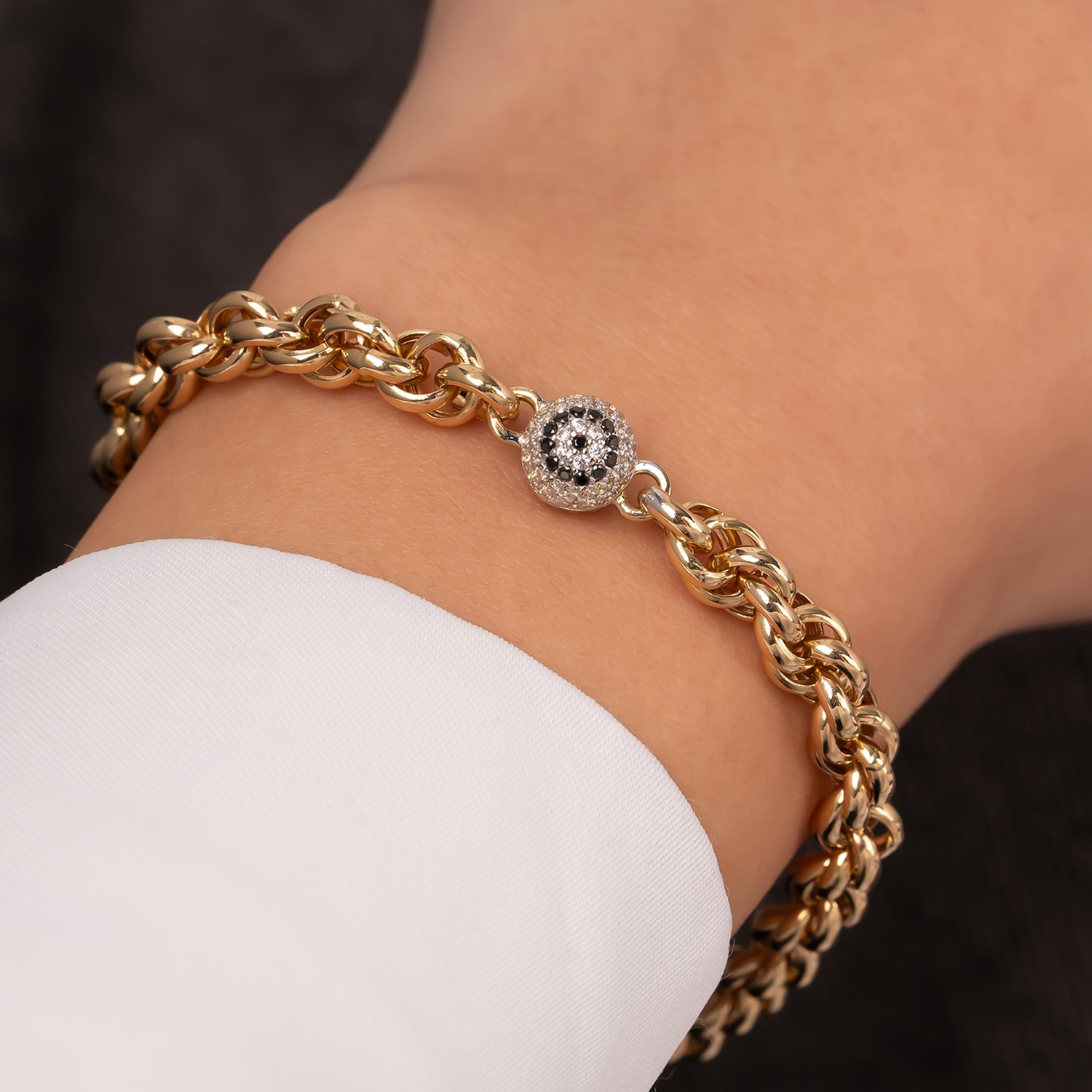 Nazar Boncuğu Figürlü Taşlı 14 Ayar Altın Bileklik