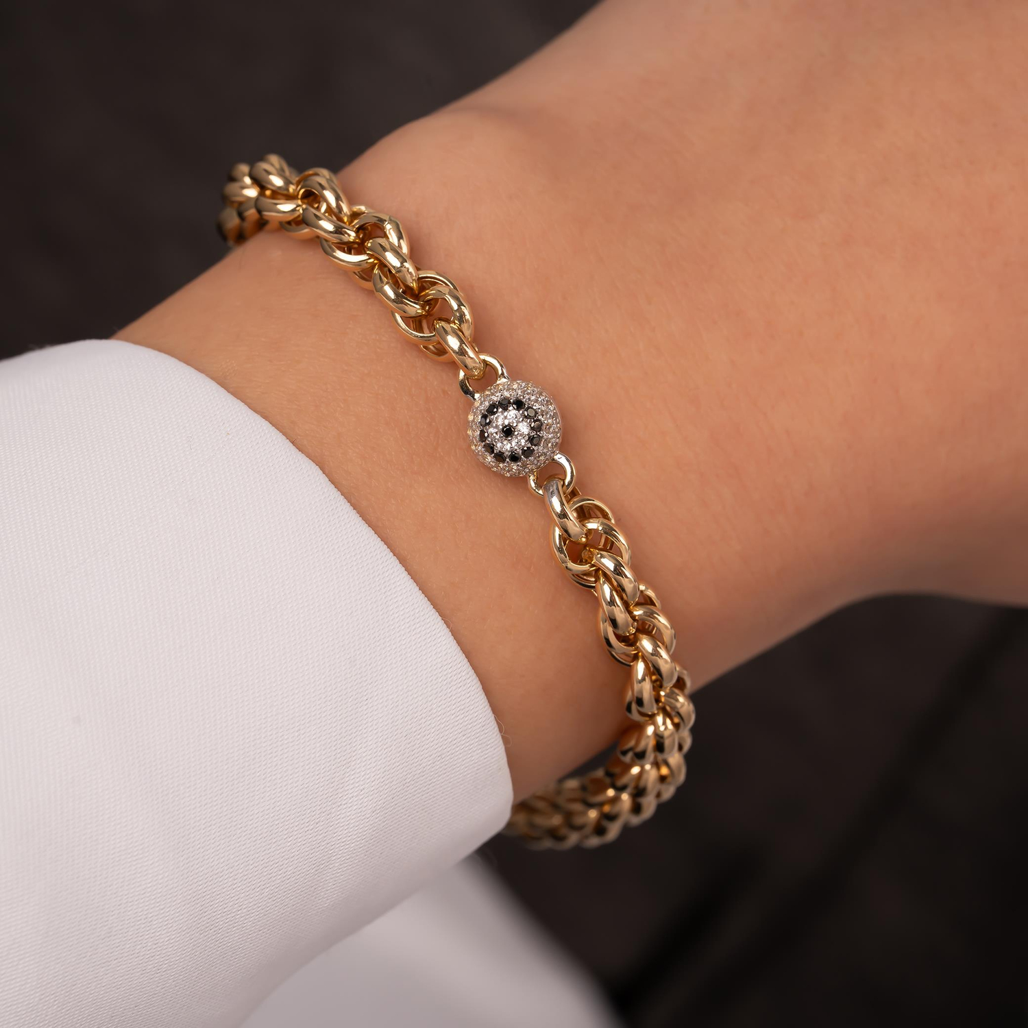 Nazar Boncuğu Figürlü Taşlı 14 Ayar Altın Bileklik