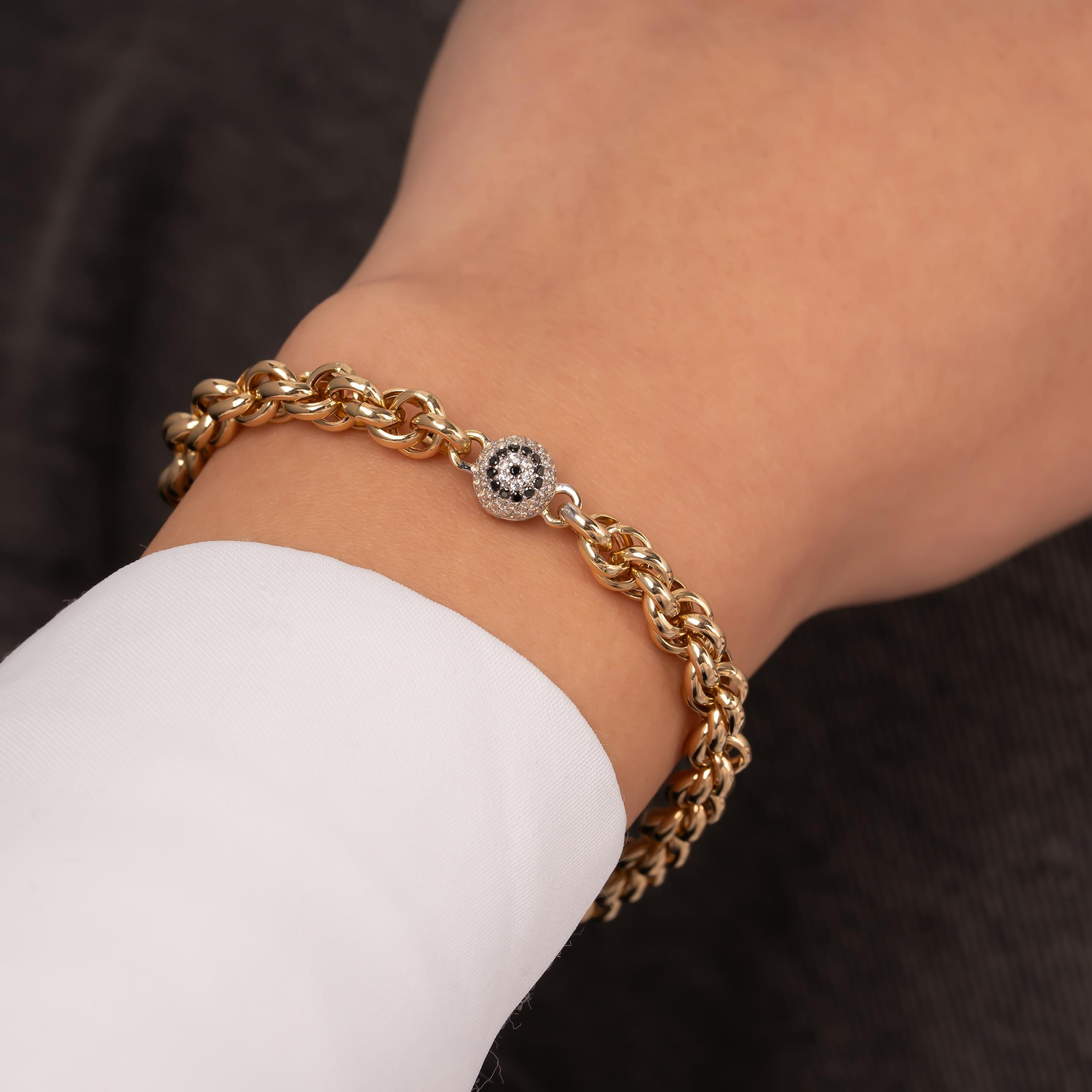 Nazar Boncuğu Figürlü Taşlı 14 Ayar Altın Bileklik