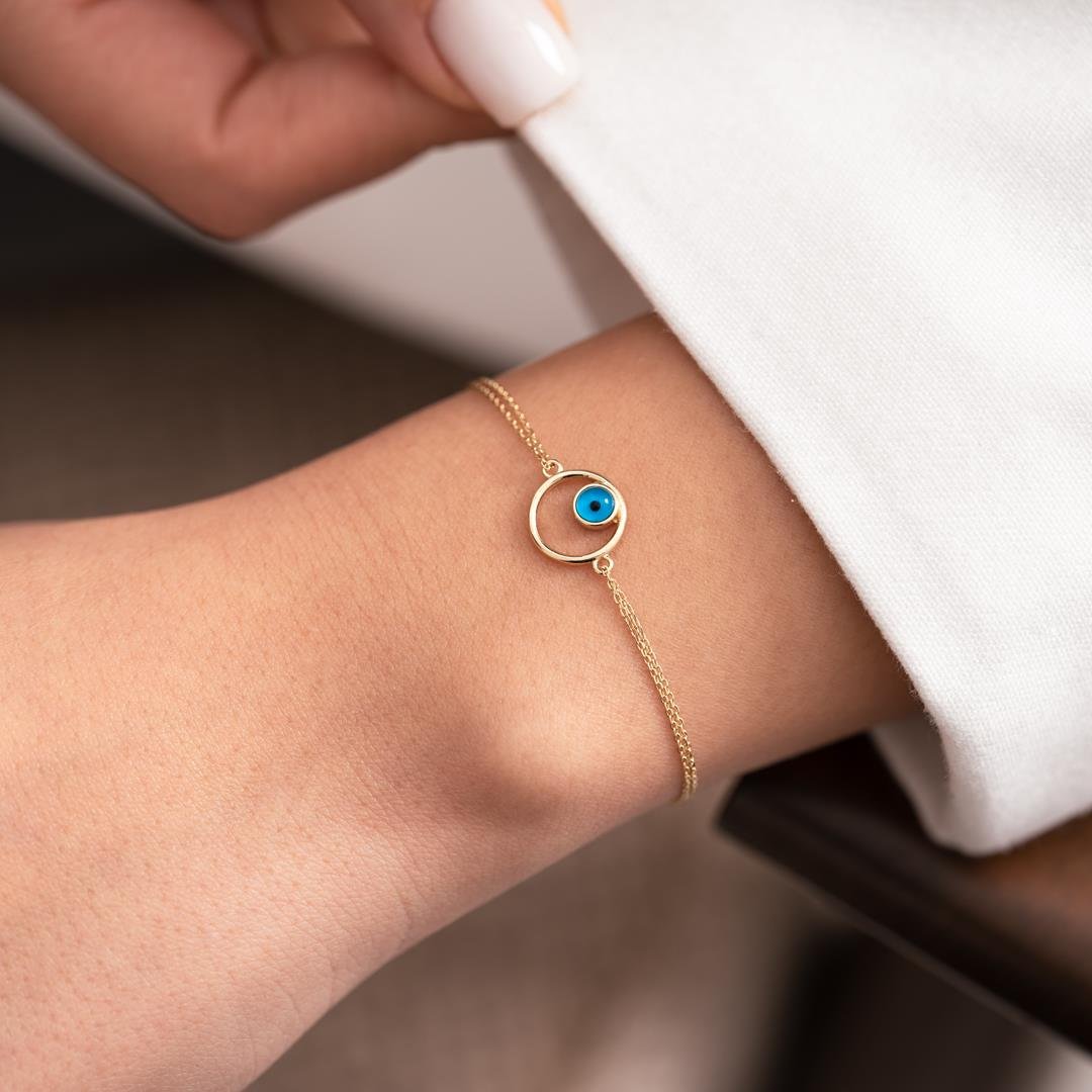 Nazar Boncuklu Halka 14 Ayar Altın Bileklik