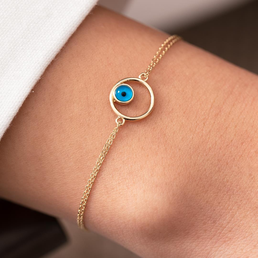 Nazar Boncuklu Halka 14 Ayar Altın Bileklik