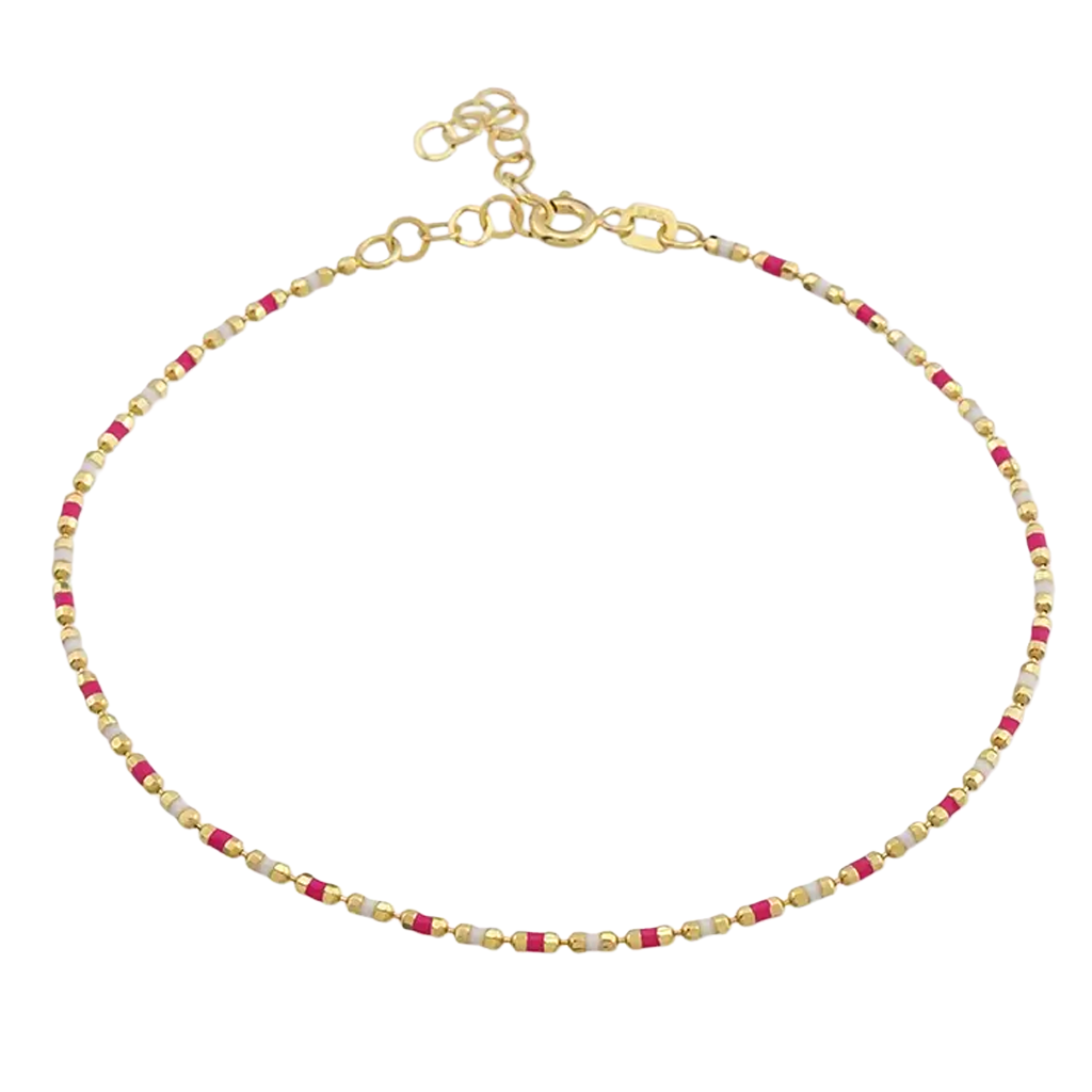 Pembe Beyaz Mineli 14 Ayar Altın Bileklik