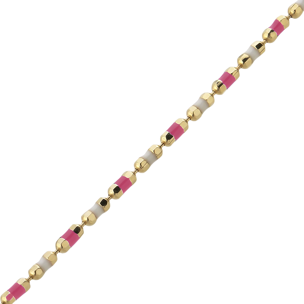 Pembe Beyaz Mineli 14 Ayar Altın Bileklik