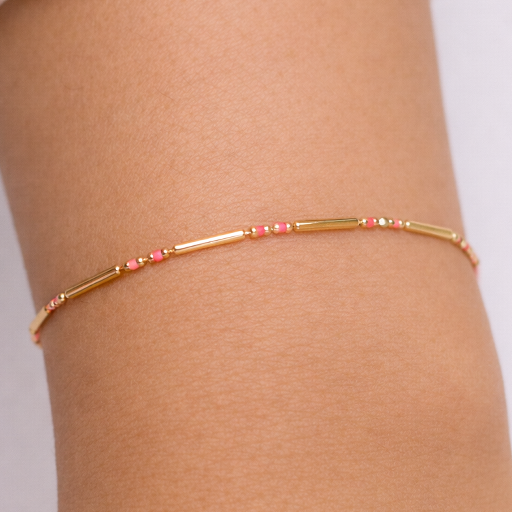 Pembe Mineli 14 Ayar Altın Bileklik