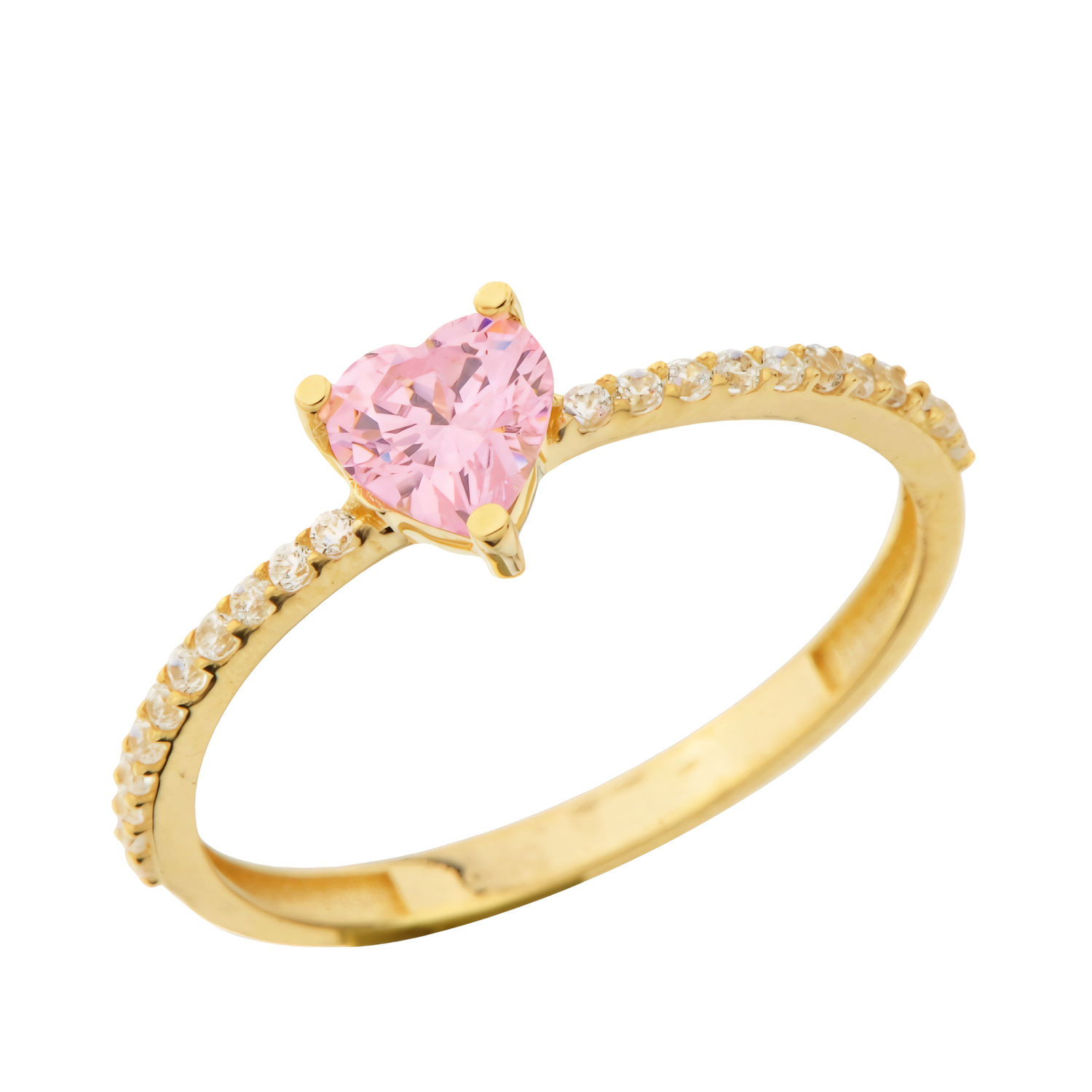 Pembe Taşlı Kalpli 14 Ayar Altın Yüzük 