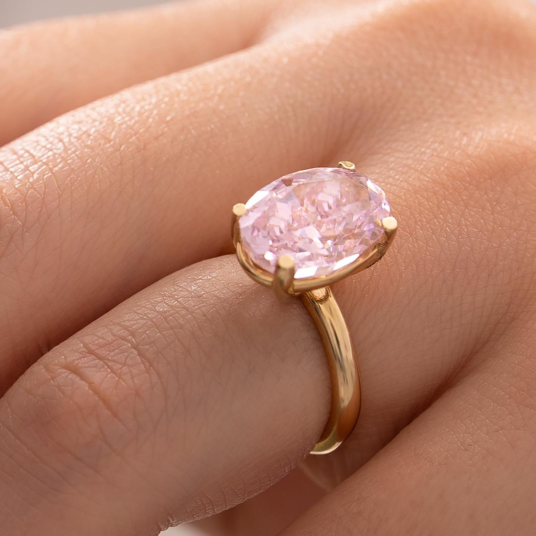 Pembe Taşlı Oval Tasarım 14 Ayar Yüzük