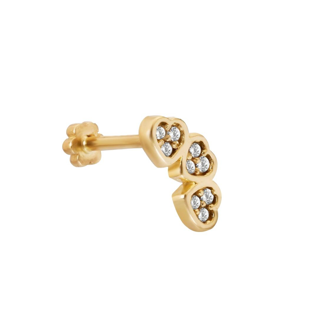 Piercing Üç Kalpli 14 Ayar Altın