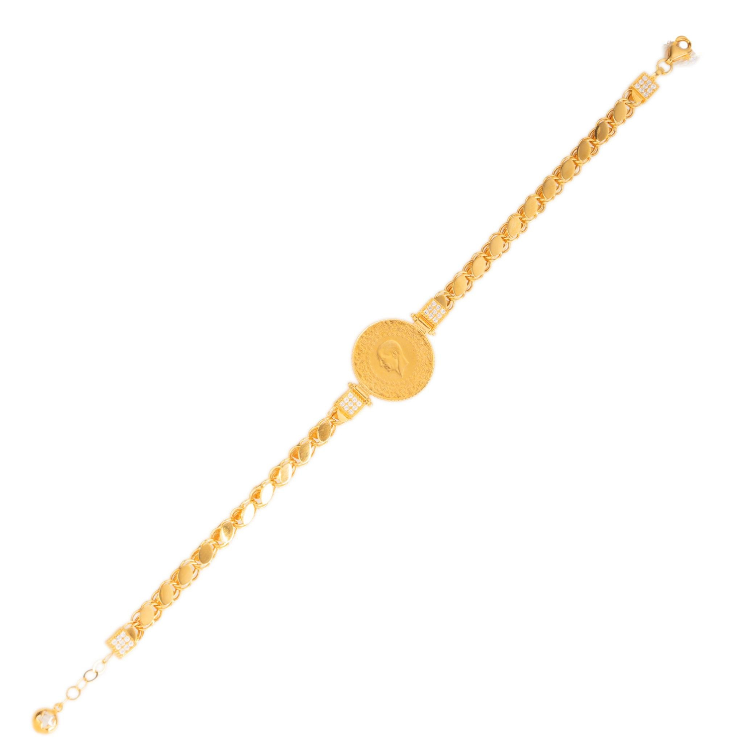 Pullu Taşlı Çeyrekli Bileklik 14 ayar Altın