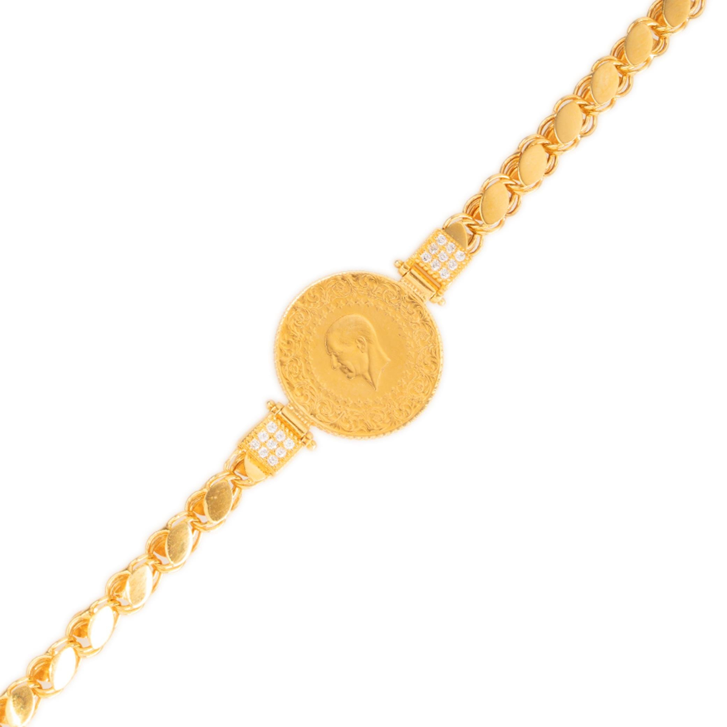 Pullu Taşlı Çeyrekli Bileklik 14 ayar Altın