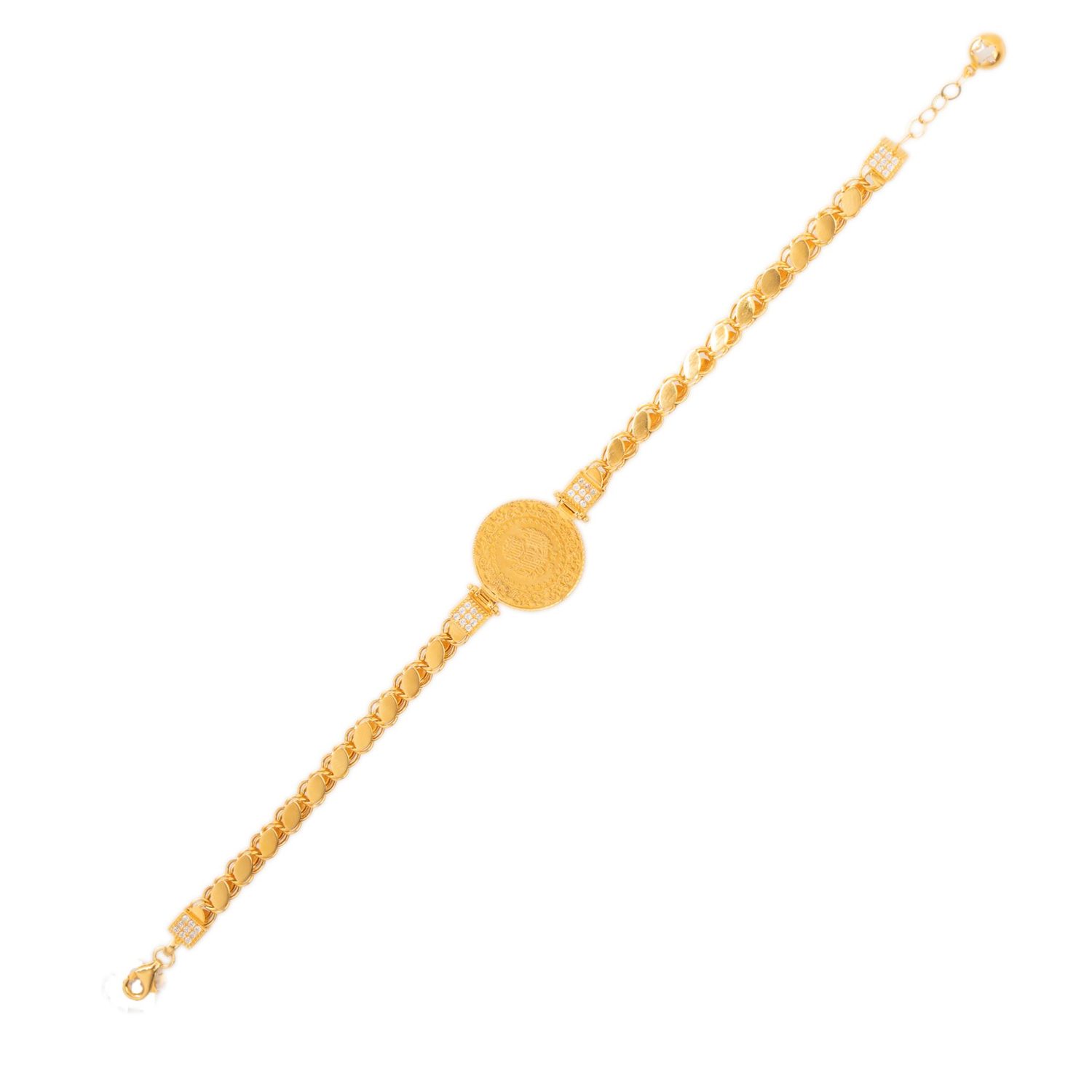 Pullu Taşlı Çeyrekli Bileklik 14 ayar Altın