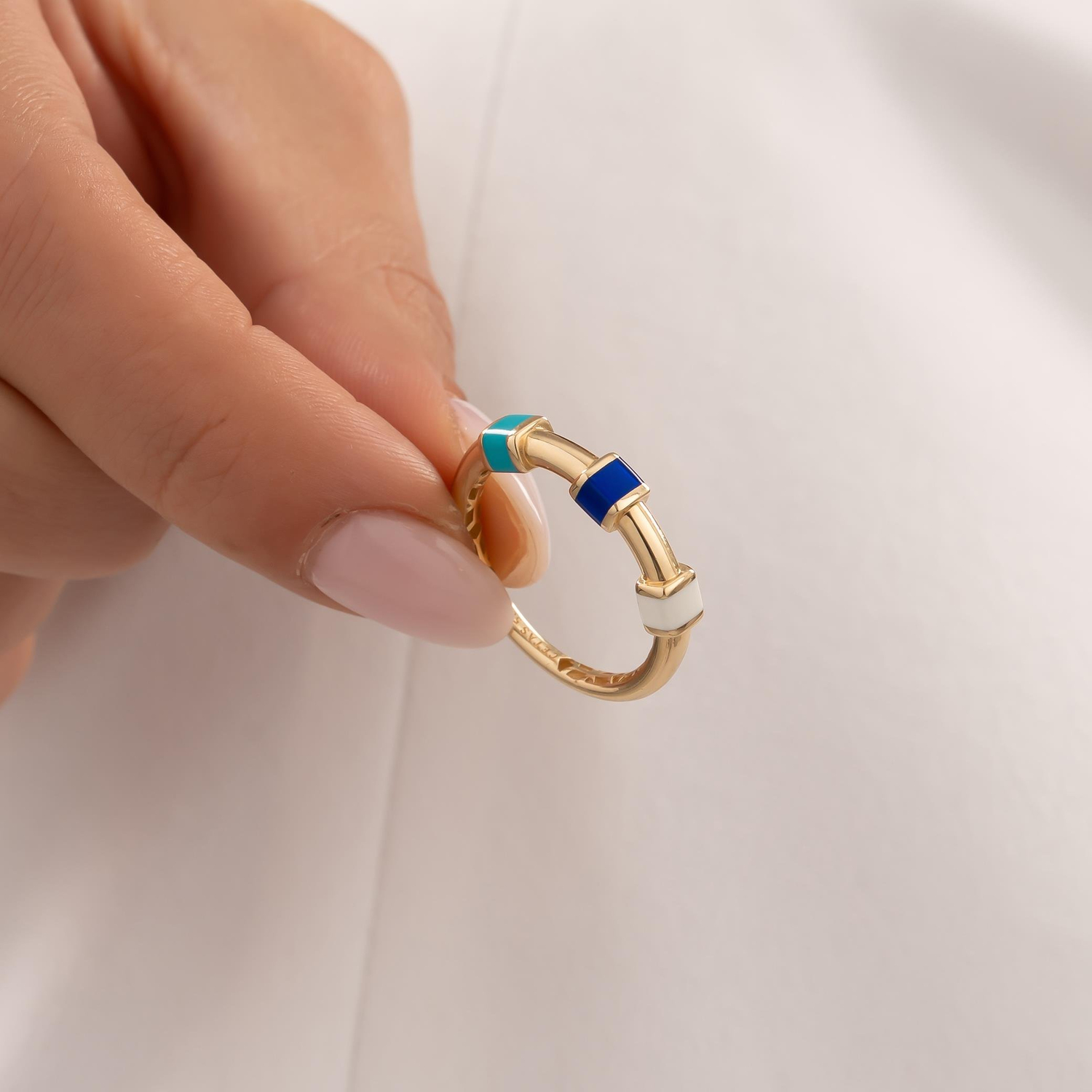 Renkli Taşlı 14 Ayar Altın Yüzük