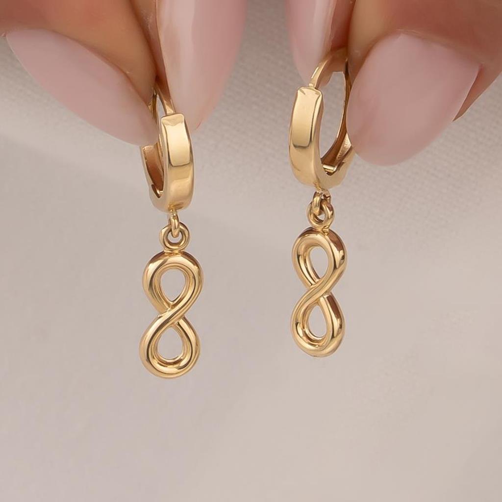 Sallantılı Sonsuzluk Figürlü 14 Ayar Altın Küpe