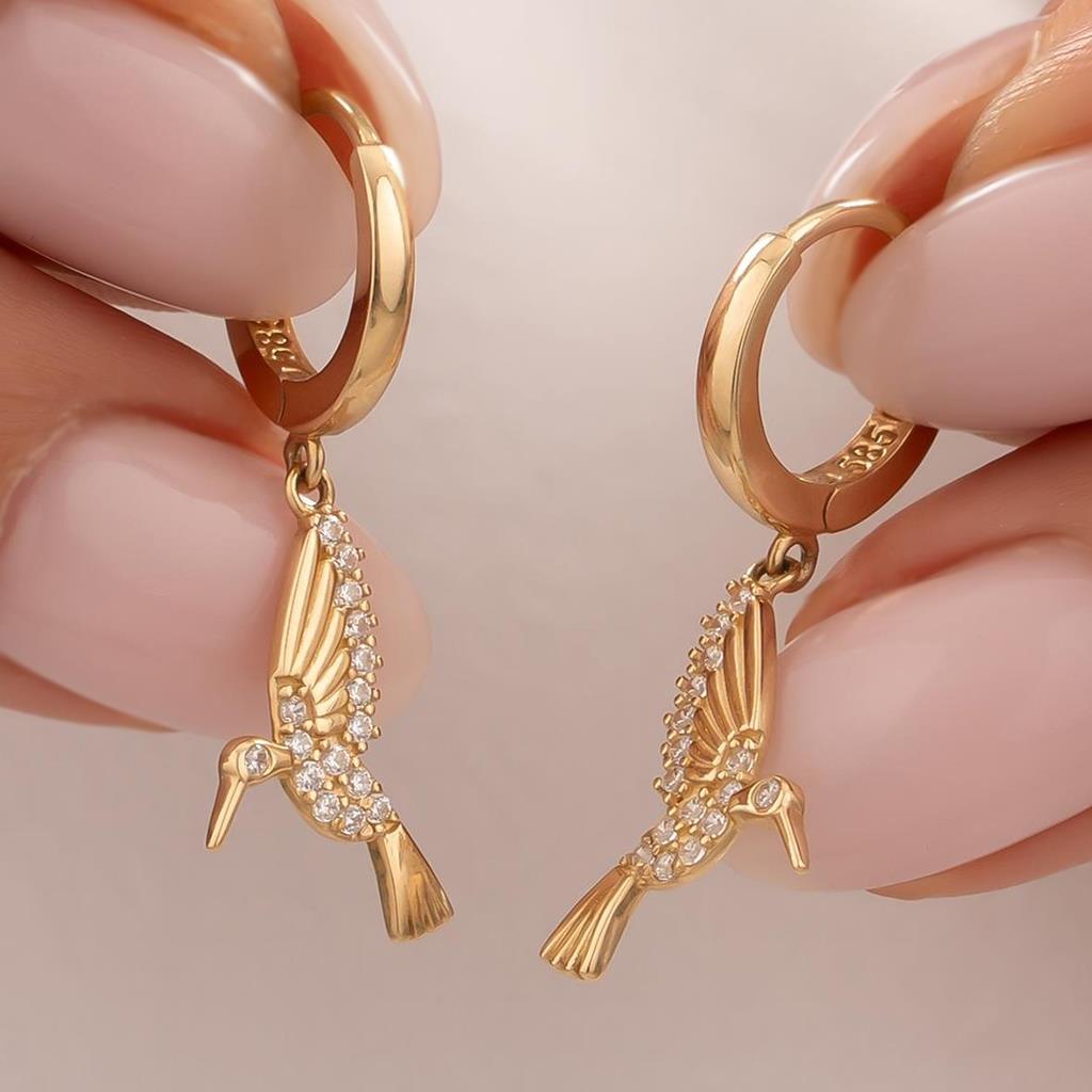 Sallantılı Taşlı Küpe 14 Ayar Altın