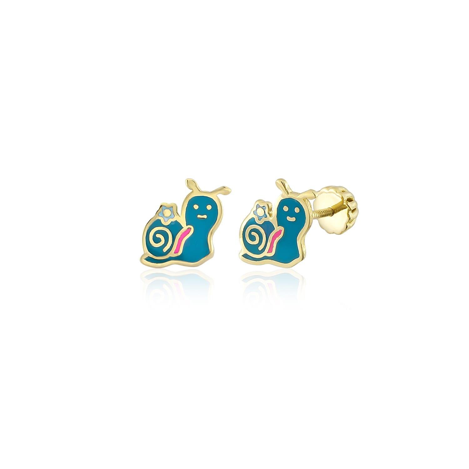 Salyangoz Motifli Vidalı Çocuk Küpe 14 Ayar Altın